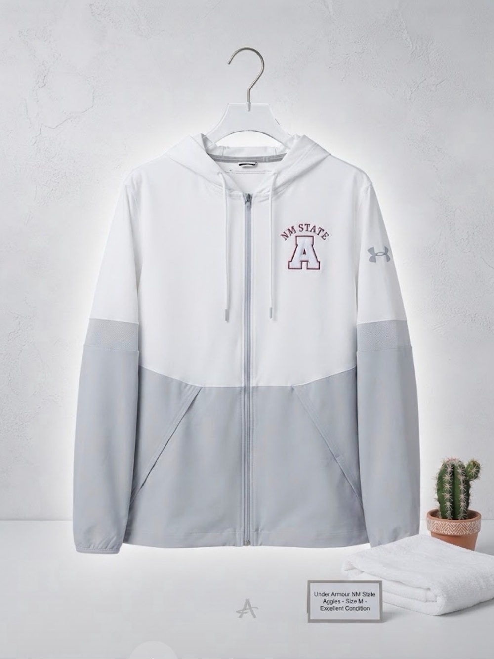 Under Armour White and Light Gray NM State Hooded Utility Jacket